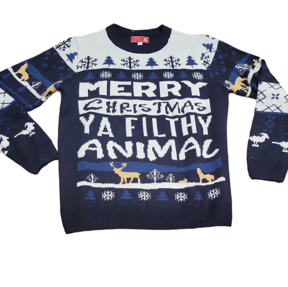 You Look Ugly Today Blue Merry Christmas You Filthy Animal Ugly Sweater Men's S